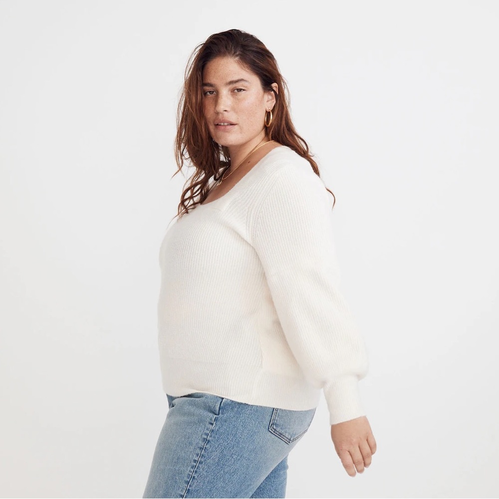 New Madewell Melwood Square-Neck Sweater in Coziest Yarn Cream Women's Size 2X